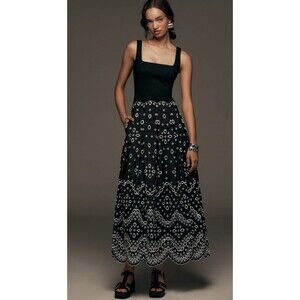 Anthropologie Maeve Midi Dress Black Sleeveless Eyelet Preppy Boho Size XS NWT